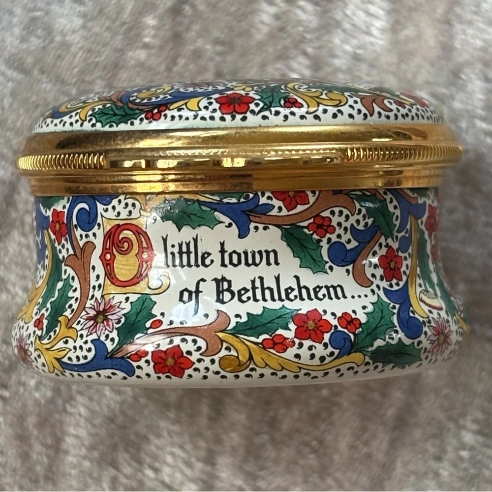 Halcyon Days Christmas 1992 Little Town of Bethlehem Enamel Box Copper Vintage